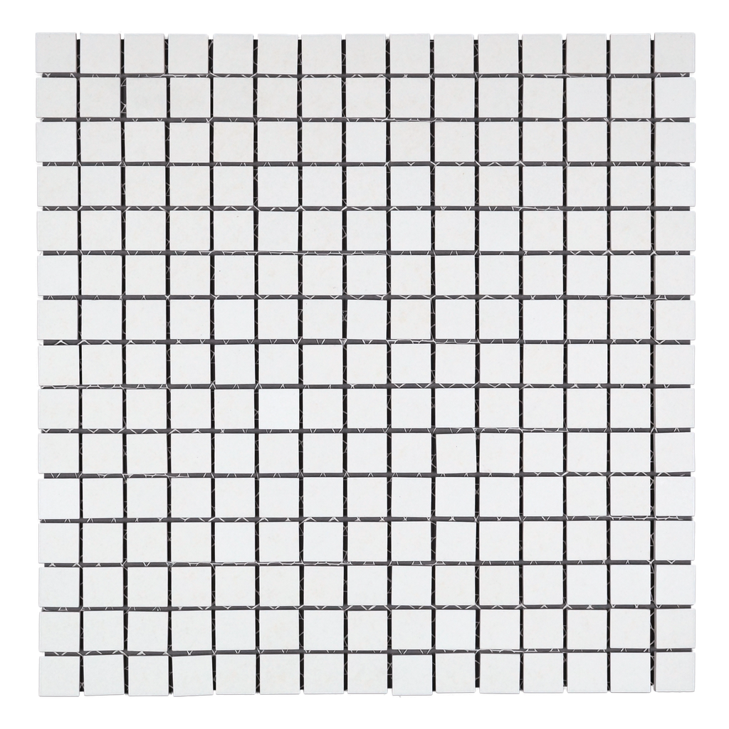 3/4" unglazed porcelain square mosaic in 'Arctic' - Mesh Mounted