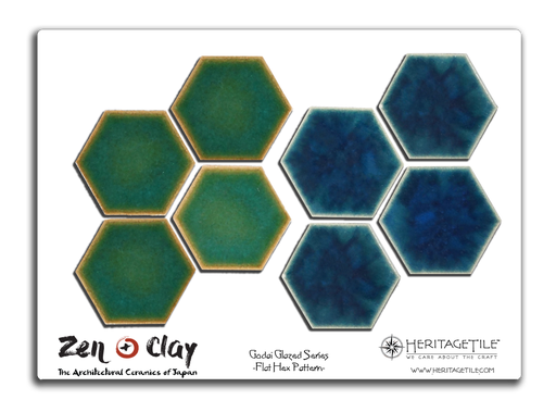 Sample Card - Godai Glazed Flat Hex (Sea Green and Midnight Blue)