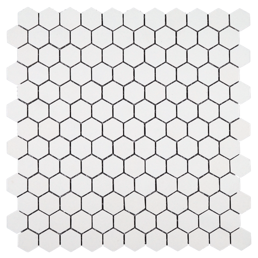 [SMP100UM] 1" unglazed porcelain hex mosaic in 'Arctic White' - Mesh Mounted