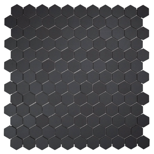 [SMP101UM] 1" unglazed porcelain hex mosaic in 'Charcoal' - Mesh Mounted