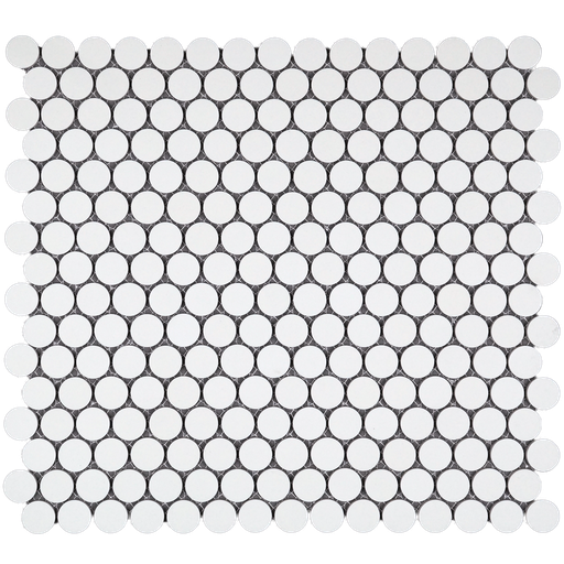 [SMP300UM] 3/4" unglazed porcelain penny round mosaic in 'Arctic White' - Mesh Mounted